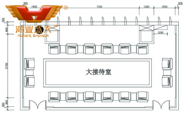 鸿业设计师凭证客户提供尺寸，设计的接待室家具CAD平面图